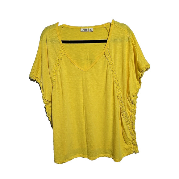 Cato Yellow V-Neck Lightweight Oversized Short Sleeve Boho Top Womans Size XL - Picture 1 of 5